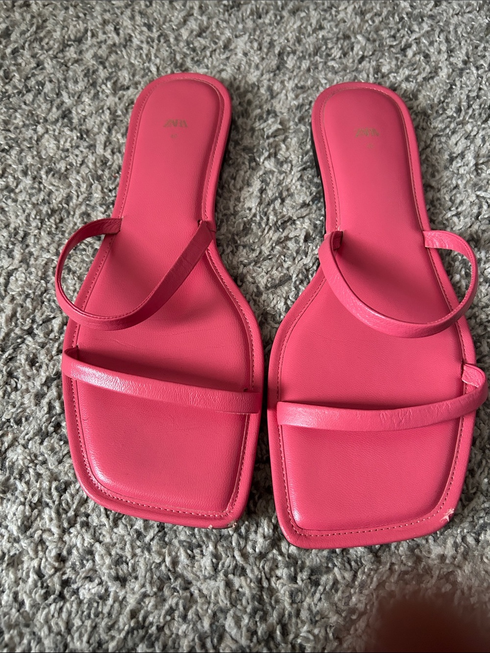 Zara Hot Pink Square-Toe Slide Sandals